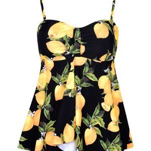 Hilor Flyaway Tankini - Swim Tank Top - Lemon Print - New With Tags
